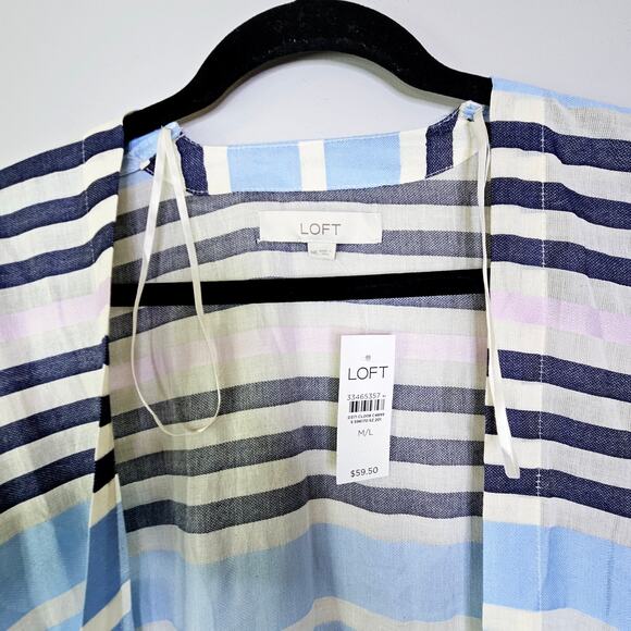 New LOFT Sunset Stripe Wrap Ruana Kimono Summer Layering Size M/L Lightweight - Picture 10 of 13